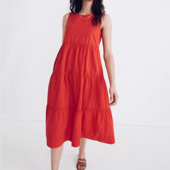 Madewell Dresses & Skirts - Madewell Bright Red Cattail Lined Tiered Maxi Dress Size Medium MSRP 128.00